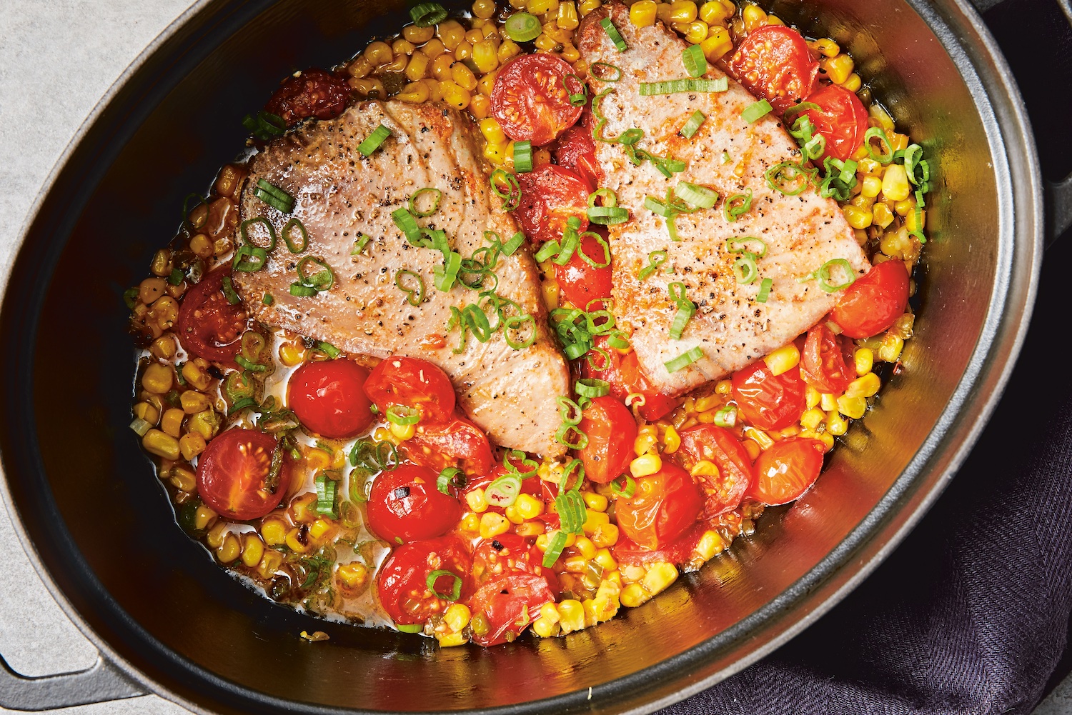 Roasted Tuna with Brown Butter Corn, Tomatoes and Chile